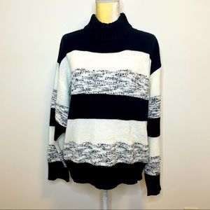 Allie & Rob mock neck sweater striped black white